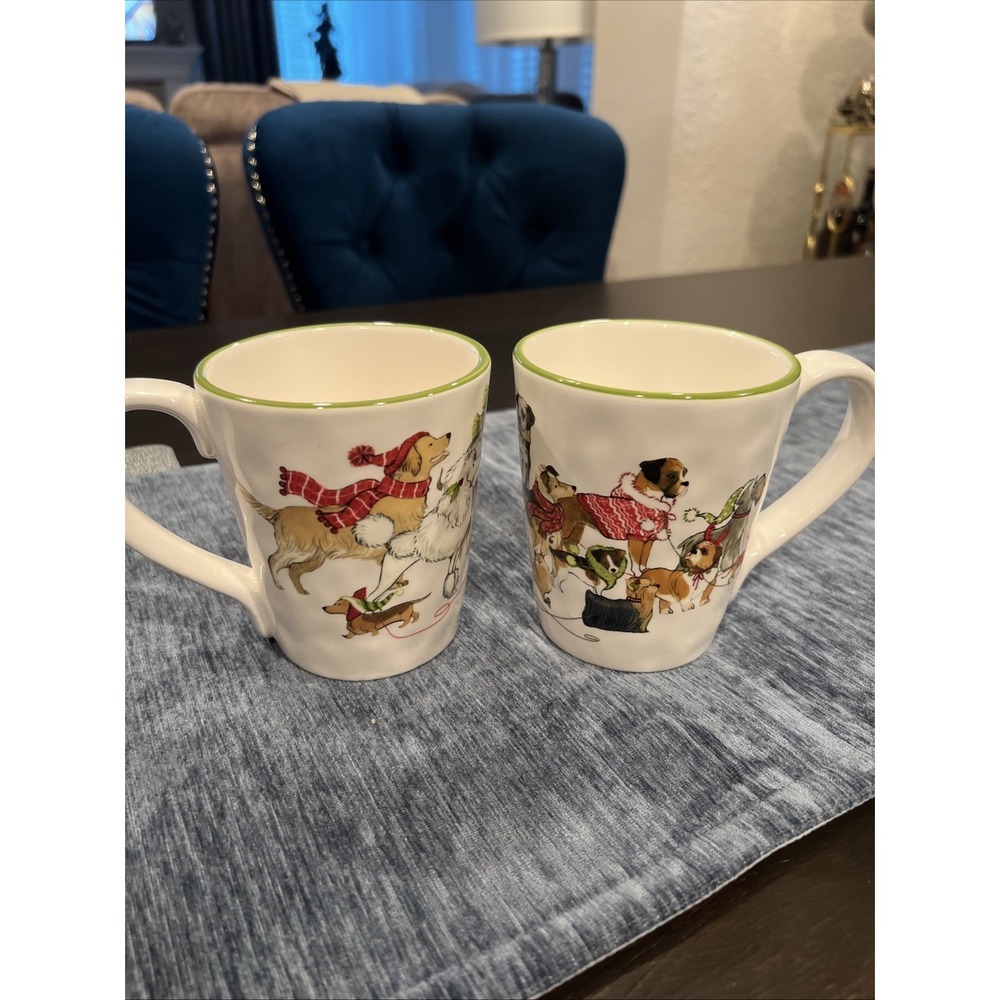 Set of 2 Pier 1  Park Avenue Puppies Christmas Mugs NEW